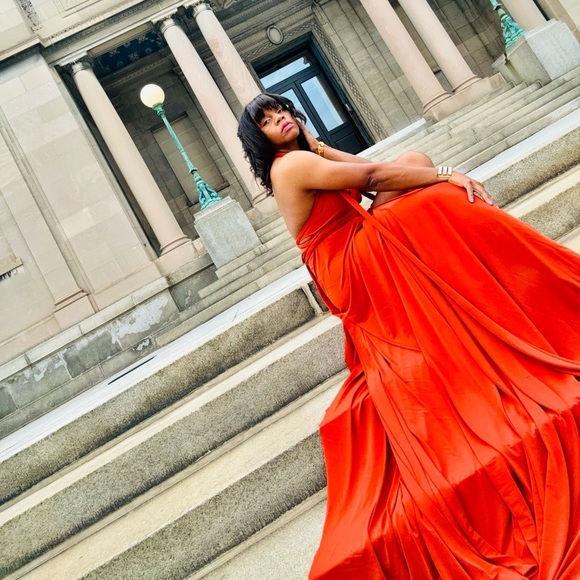 Burnt Orange Jersey Gown - Picture 2 of 5